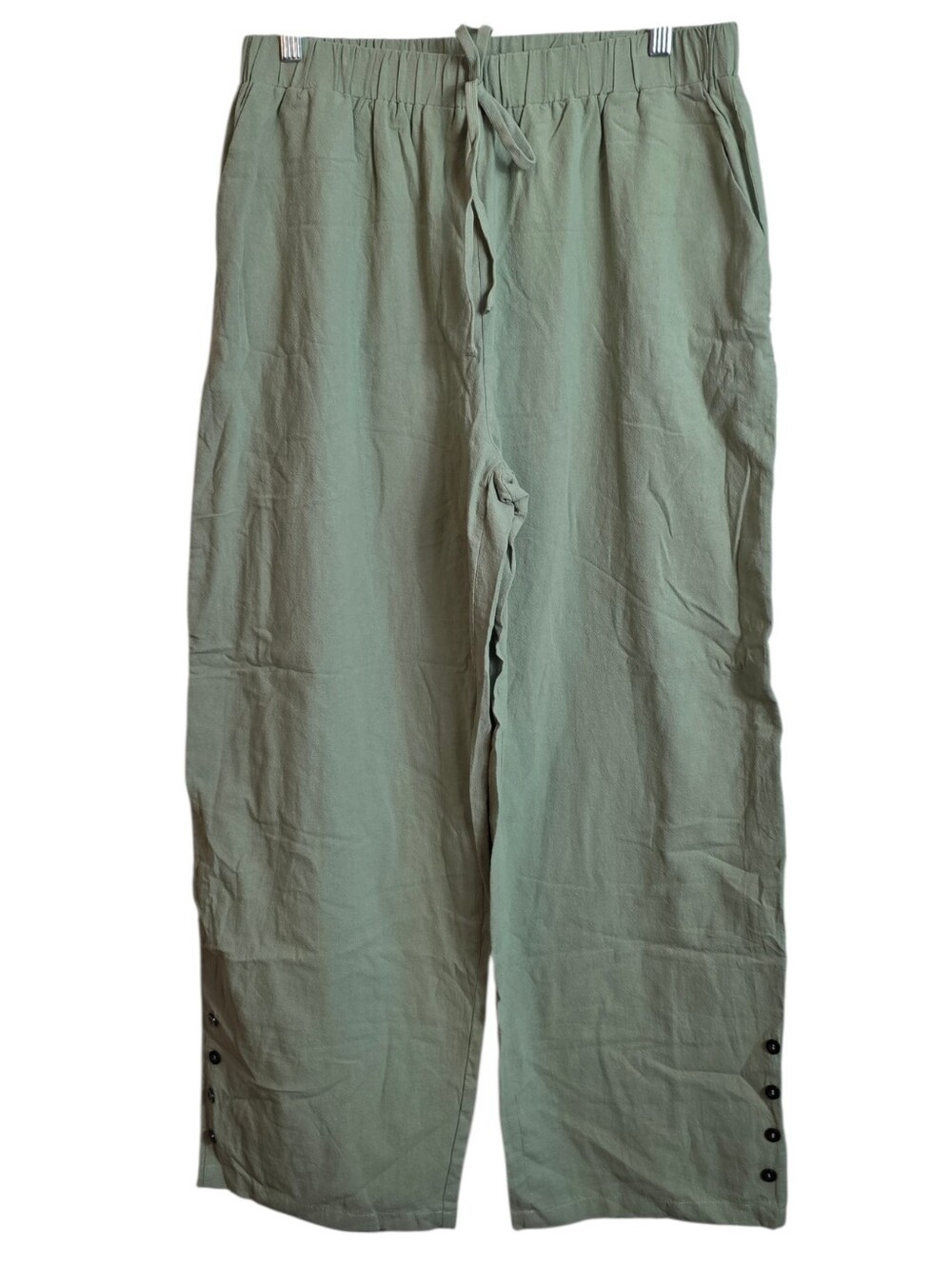 Light Sage Wide-Leg nonfunctional Drawstring Pants Cute Out XLarge Cotton New - Picture 2 of 16